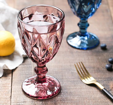 Wholesale Glassware Embossed Vintage Transparent Goblet Wine Glass Goblets