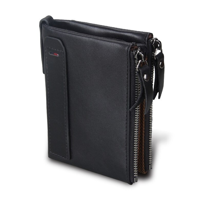 Double Zipper Short RFID Wallet Genuine Leather Purse Male Wallet Men's Handy Portomonee Baellery Money Bag