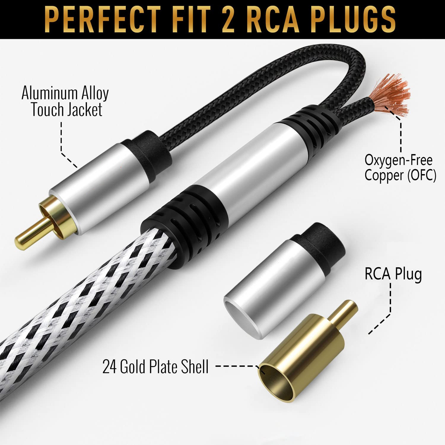 2 Rca to 2 Rca cable car audio Cable Aluminum Alloy oxygen-free copper OFC male gold plated for TV CD DVD