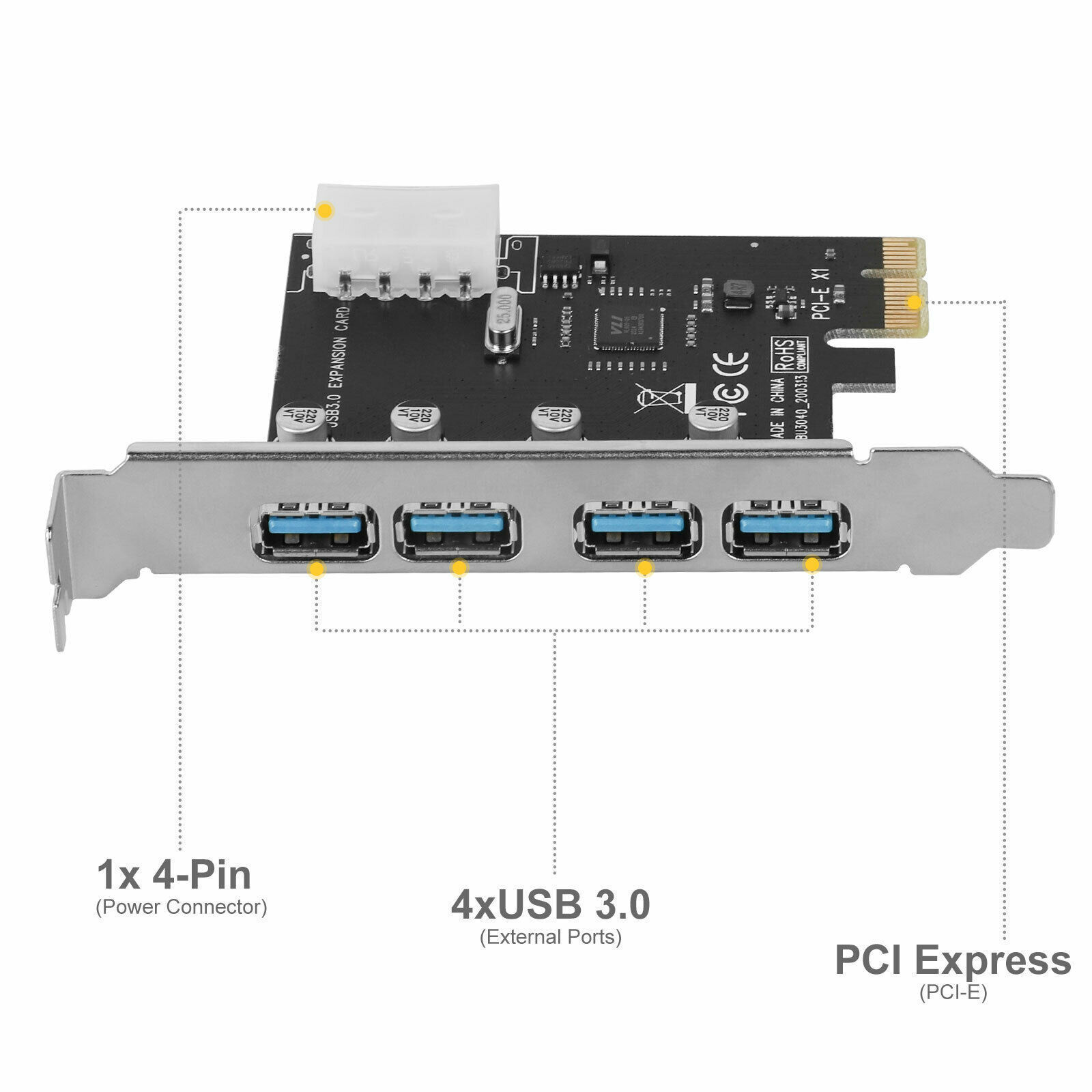 High speed stable 4-Port  PCI-E expansion Card Adapter USB 3.0 pci-e controller card data transfer 5Gbps for PC