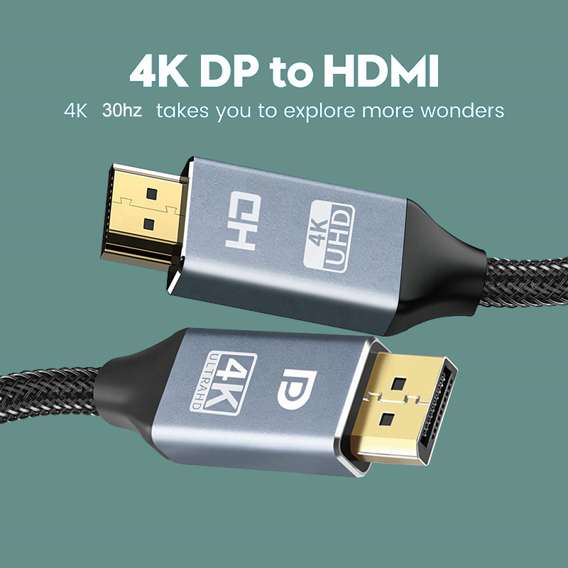 DisplayPort to HDMI Cable 4k 30hz DP to HDMI Nylon Braided Male DP 1.4 Display Port to HDMI 2.1 Cable for PC Laptop TV Monitor