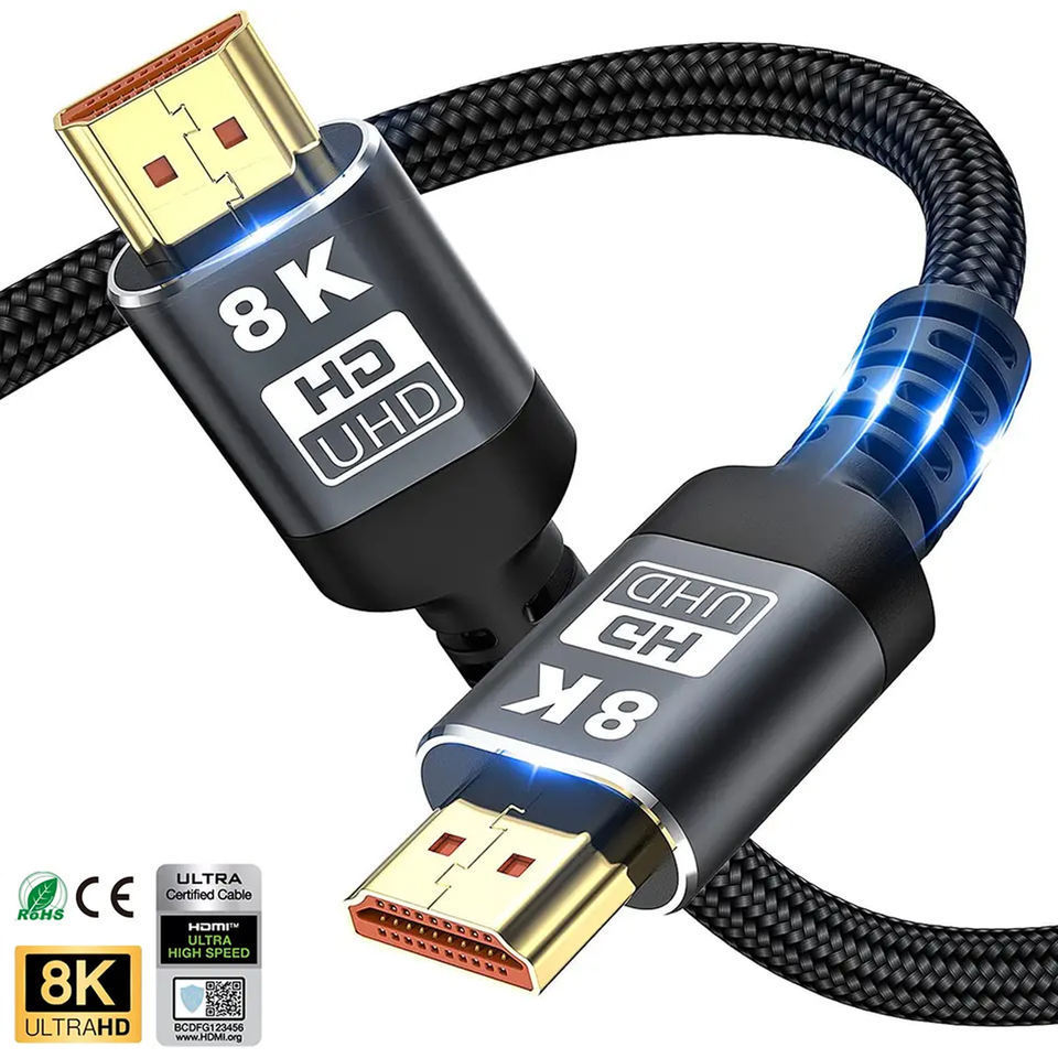 Pass ATC test HDMI2.1 Gold Plated Metal Kabel Movil a Tv Wire Cords Cabo HD Cavo Support 2.1 OEM 4K 120Hz 8K 60hz To HDMi Cable