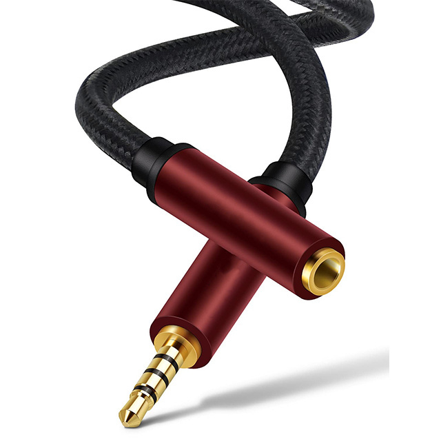 high quality Nylon Braided 3.5mm 4 pole port splitter to earphone and microphone plug audio cable