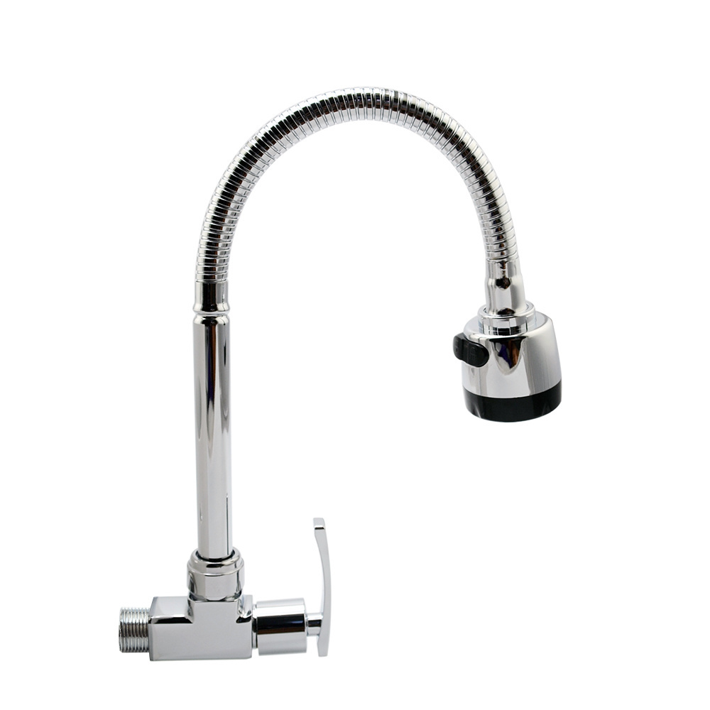 Wall-mounted zinc alloy single cooling flexible kitchen sink faucet nozzle outlet OEM flexible steel pipe