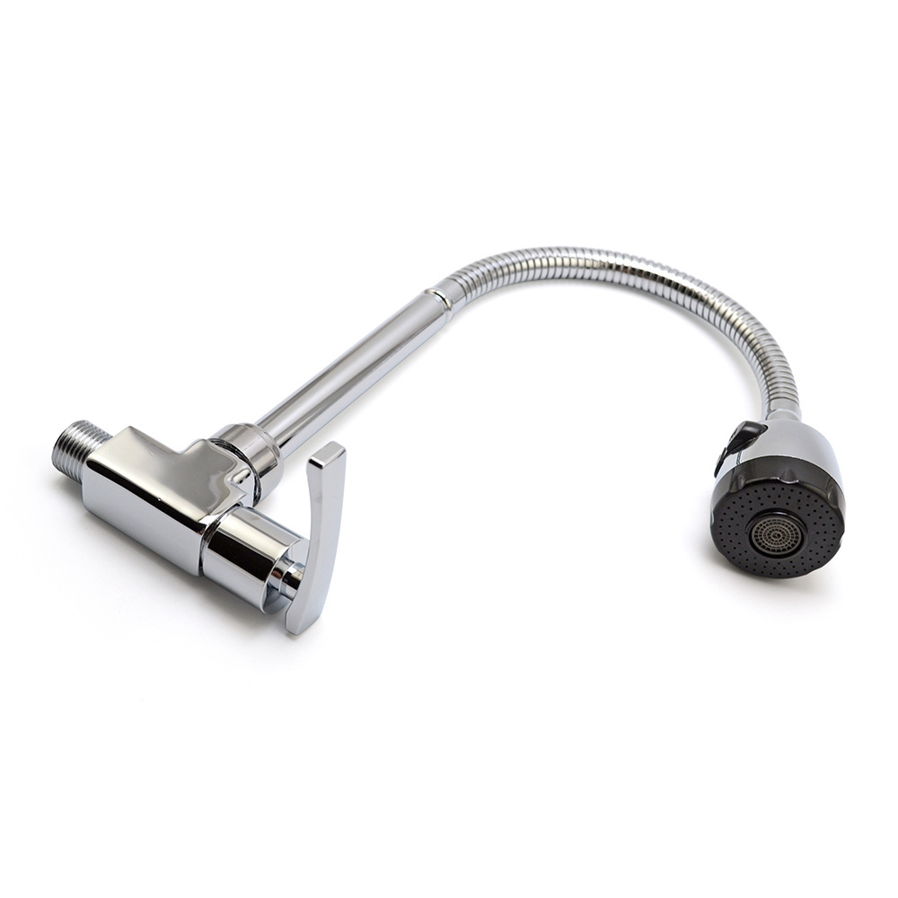 Wall-mounted zinc alloy single cooling flexible kitchen sink faucet nozzle outlet OEM flexible steel pipe