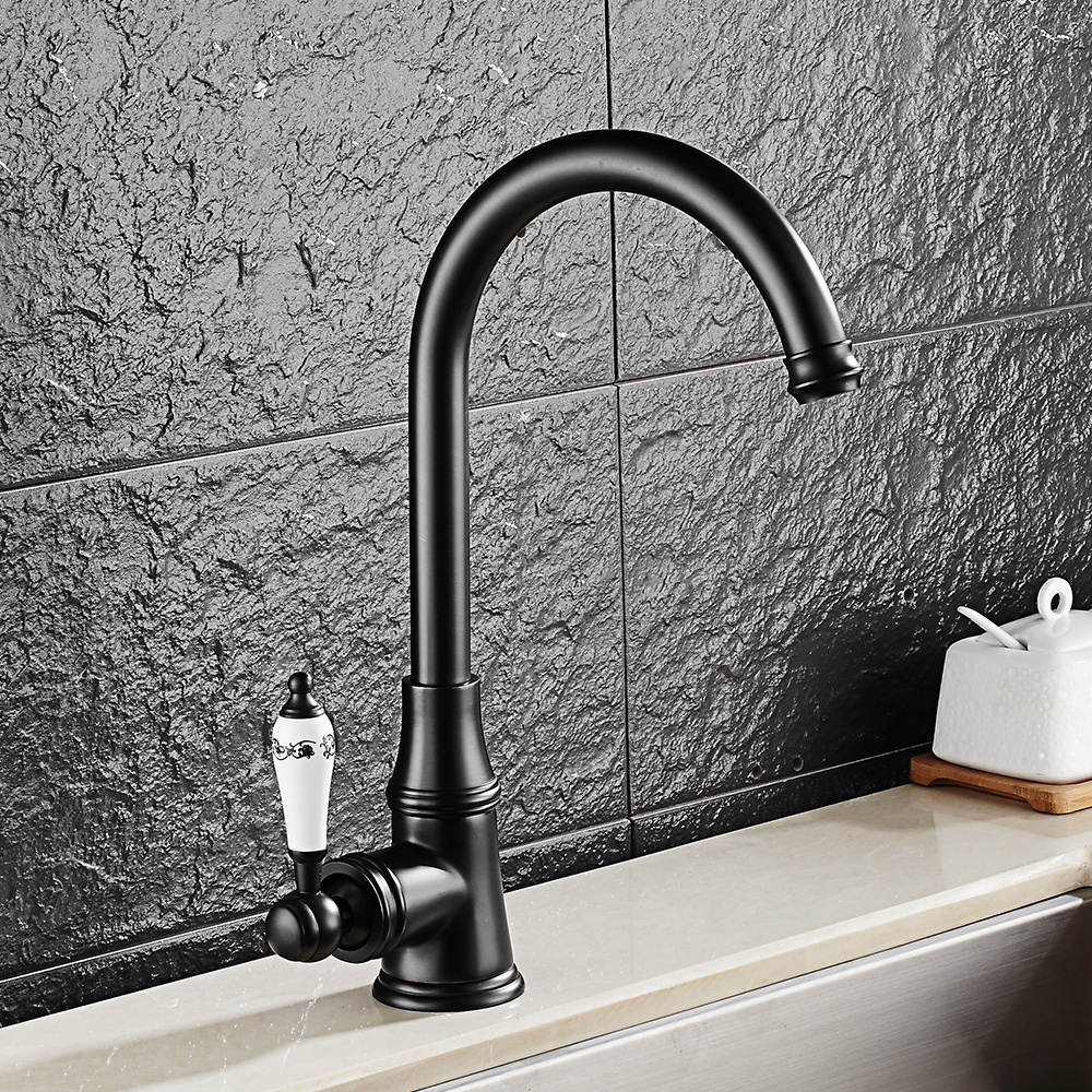 Anfanda Modern High Arc Brass body Single Handle Black Kitchen Utility RV Bar Sink Faucets with Deck Plate