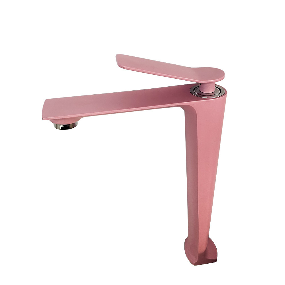 Brass luxury matte pink hot cold wash water mixer bathroom water tap faucet with tall body