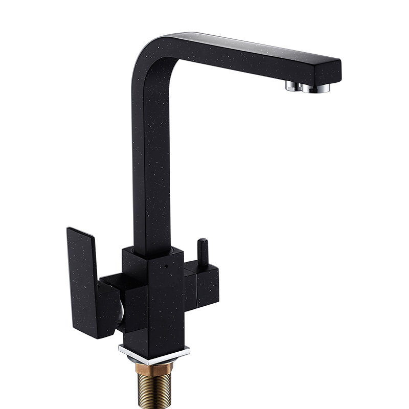 Anfanda Square Black Kitchen Sink Faucet for Water Filter Brass Single Handle 3 Way Water Purifier Faucet