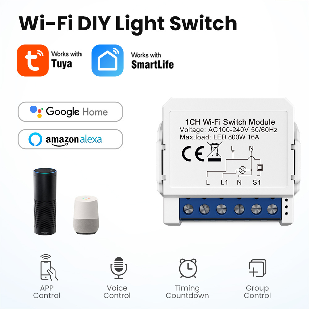 Avatto Tuya Smart 10A WiFi Home Automation Smart Switch Universal WiFi 1/2/3/4 Way Light Switch Module