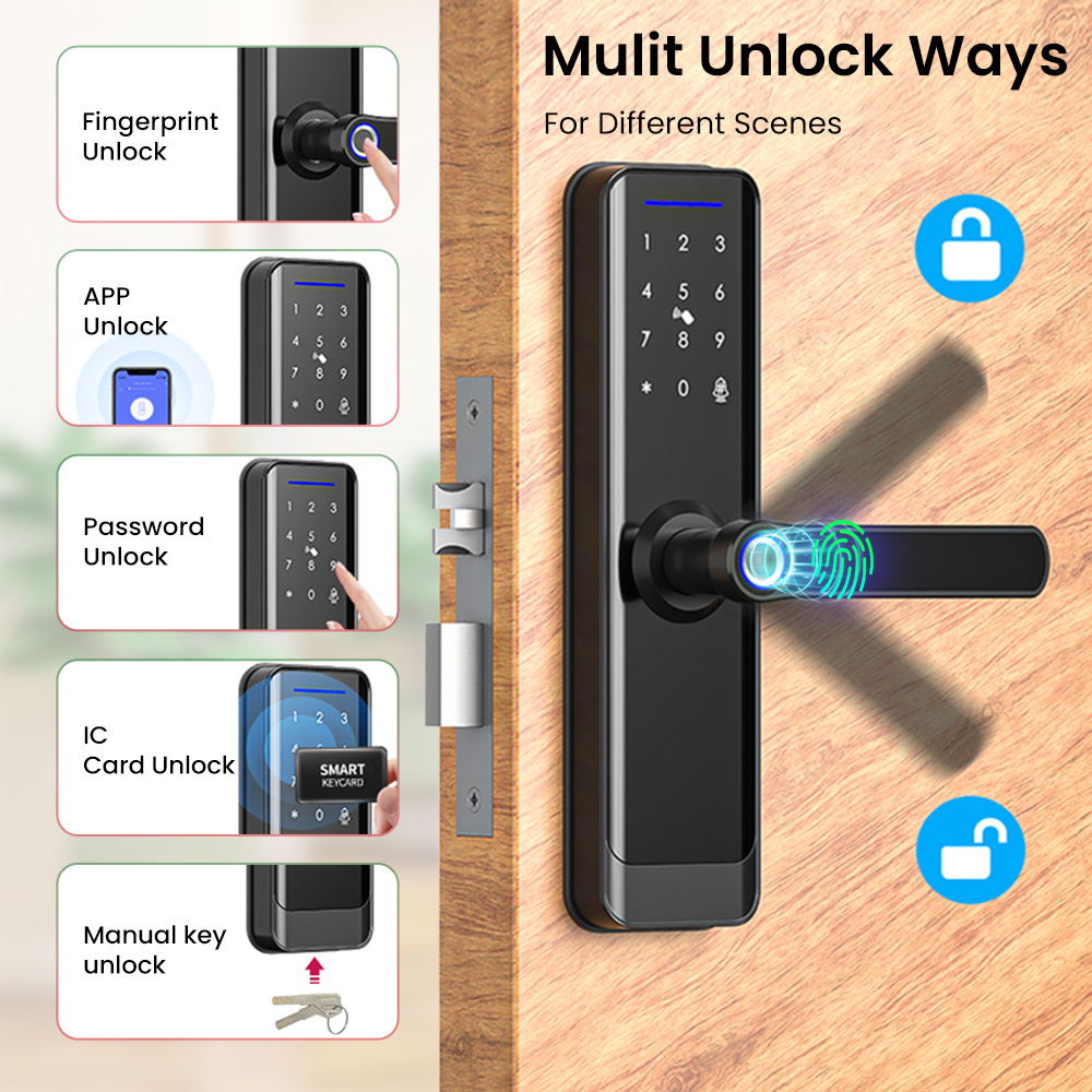 Avatto Tuya Wifi Smart Digital Door Lock IC Card Smartphone App password manual key Fingerprint Smart Lock