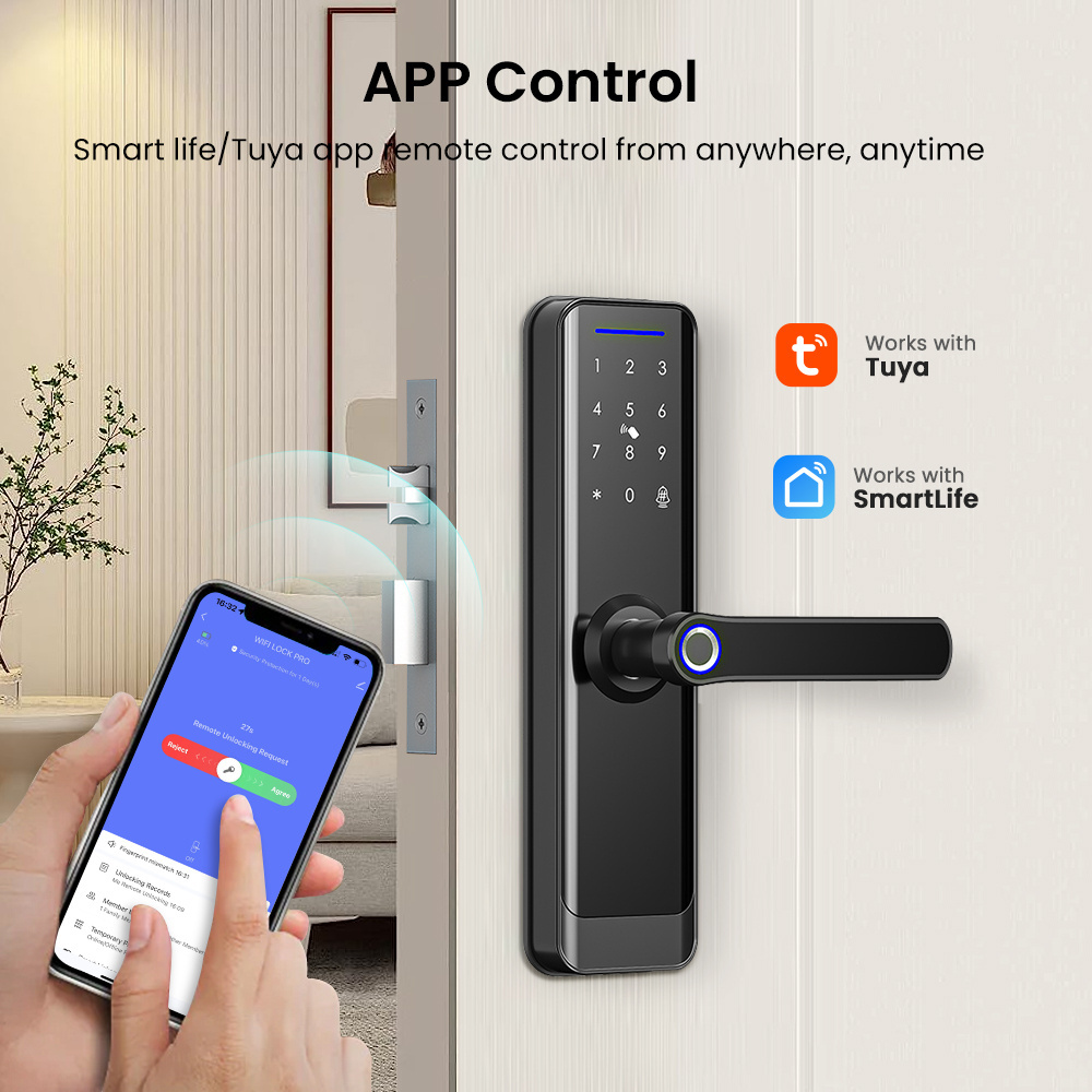 Avatto Tuya Wifi Smart Digital Door Lock IC Card Smartphone App password manual key Fingerprint Smart Lock