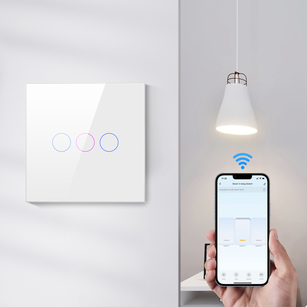 Avatto Home Smart Tuya Wifi Wall Switch LED Light Touch Switch Glass Electrical Wireless 1/2/3 Gang WiFi Smart Switch