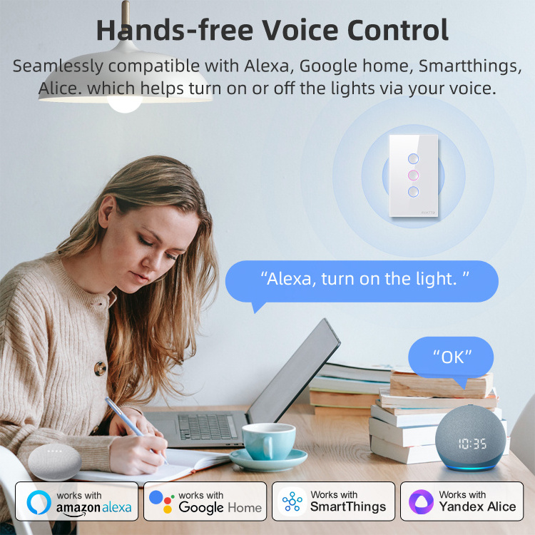 AVATTO US 1/2/3/4 Gang Tuya Smart Home APP Remote Control Voice Light Tempered Glass Touch Wireless Wifi Smart Home Switch