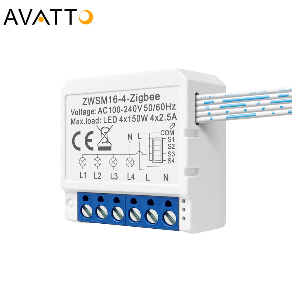 Avatto Mini Zigbee Switch 4 Gang Control Timer Switches Relay Automation Modules Tuya Zigbee 3.0 Switch Module 10a Smart Home