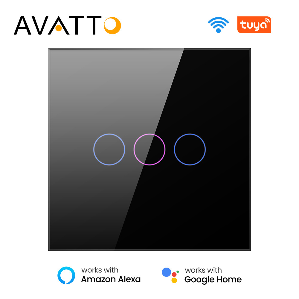 Avatto Home Smart Tuya Wifi Wall Switch LED Light Touch Switch Glass Electrical Wireless 1/2/3 Gang WiFi Smart Switch