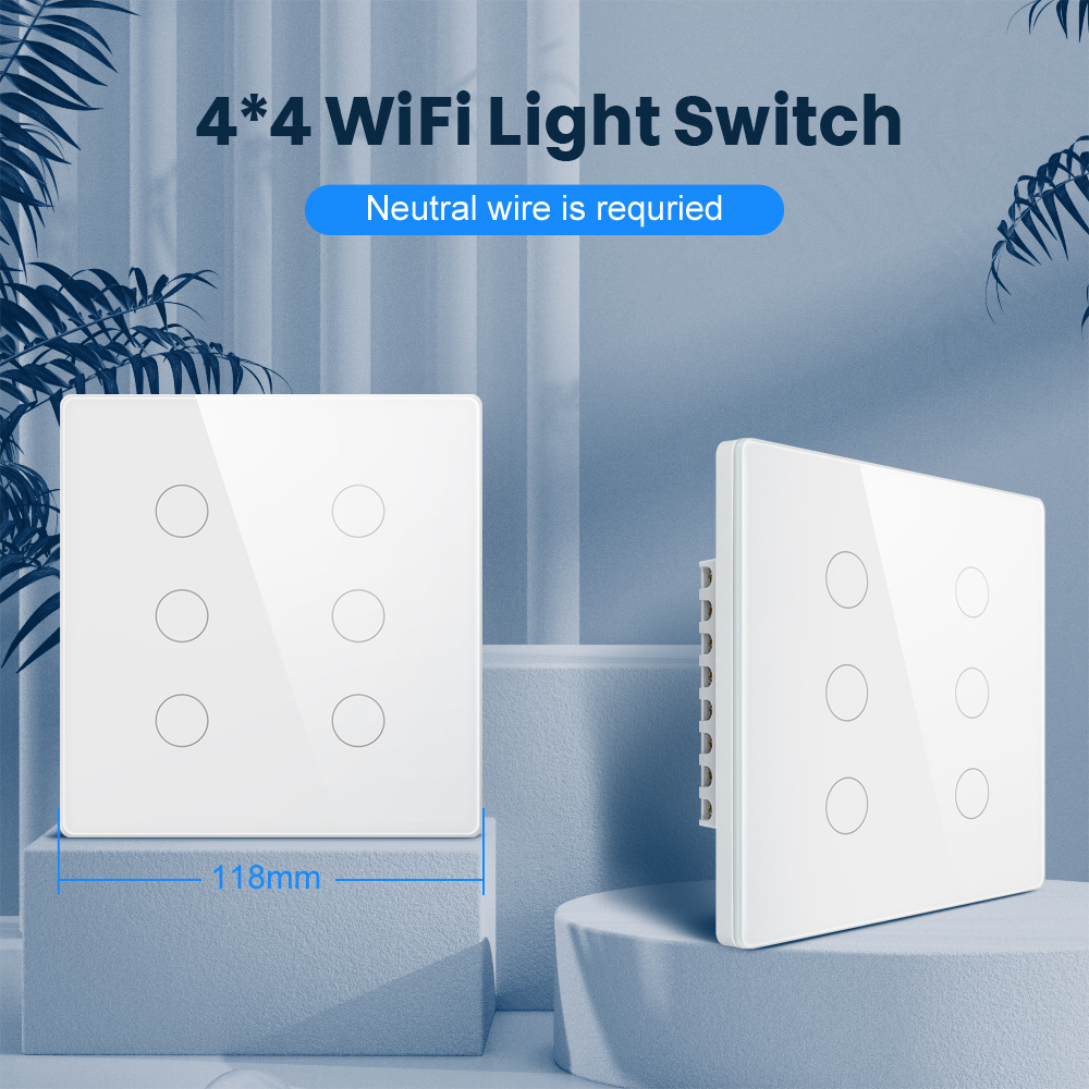 Avatto 4x4 Brazil Tuya Smart Wifi Touch Light Wall Switch 4 / 6 Gang Wi-Fi Smart Light Switch Work With Alexa