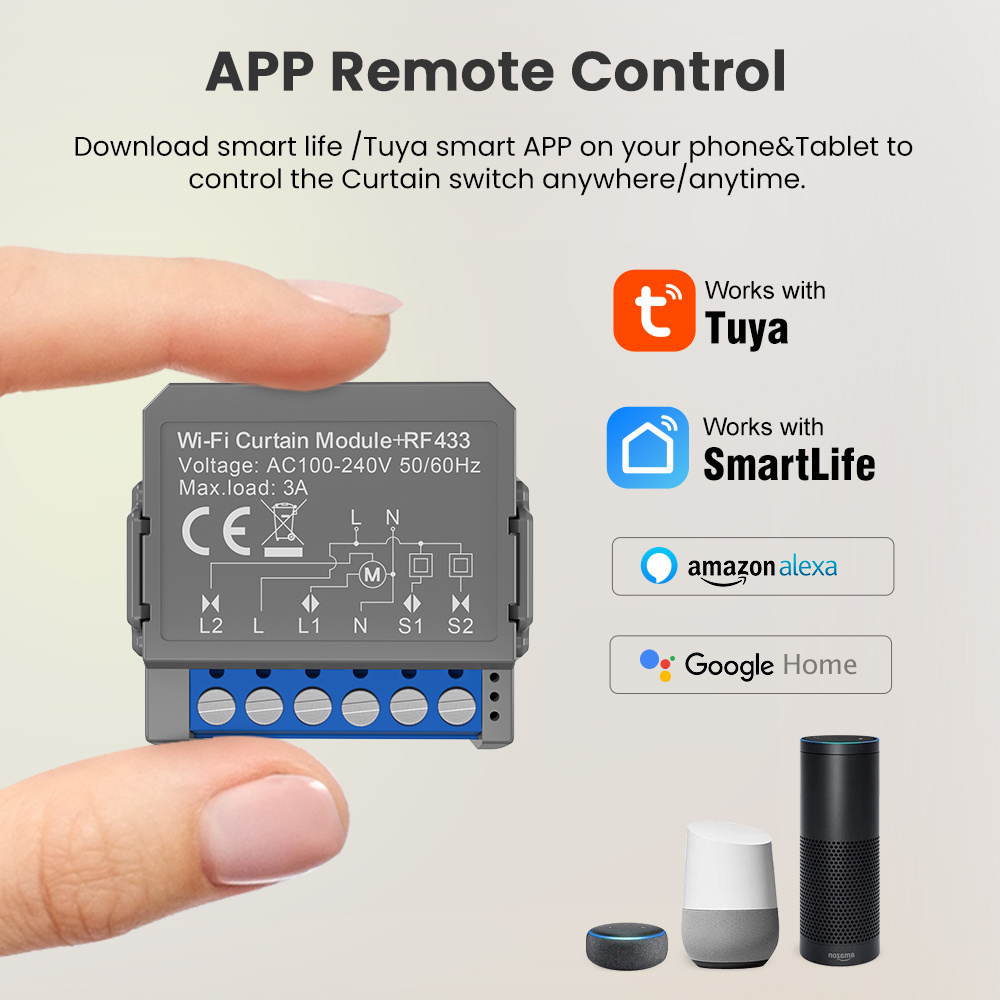 Avatto Tuya Wifi Smart DIY Curtain Switch Module Wifi Relay Switch with Tuya 1 Gang Curtain Smart Switch