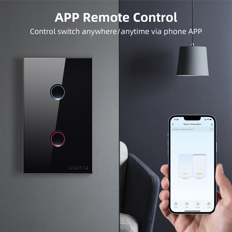 AVATTO CE RoHS 1/2/3/4 Gang US Standard Tuya Alexa Remote Control Light Smart Home Wall Touch Light Wifi Smart Switch