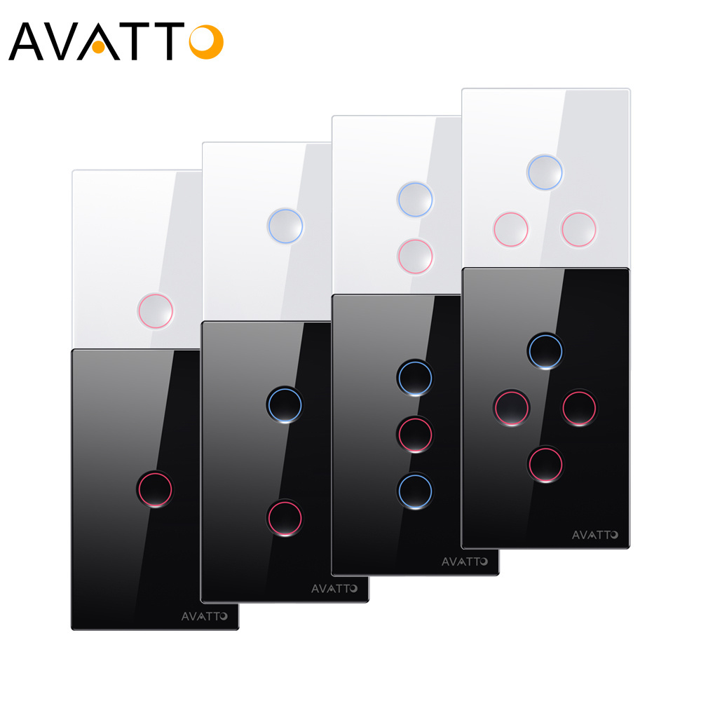 AVATTO US 1/2/3/4 Gang Tuya Smart Home APP Remote Control Voice Light Tempered Glass Touch Wireless Wifi Smart Home Switch