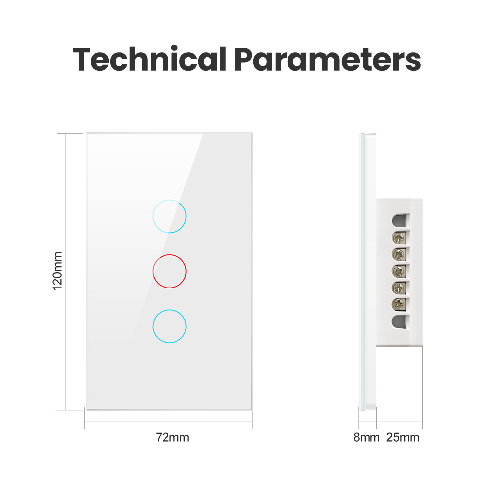 Avatto US Standard 120mm Type Tuya Mini Smart Light Switch Intelligent WiFi Touch Switch