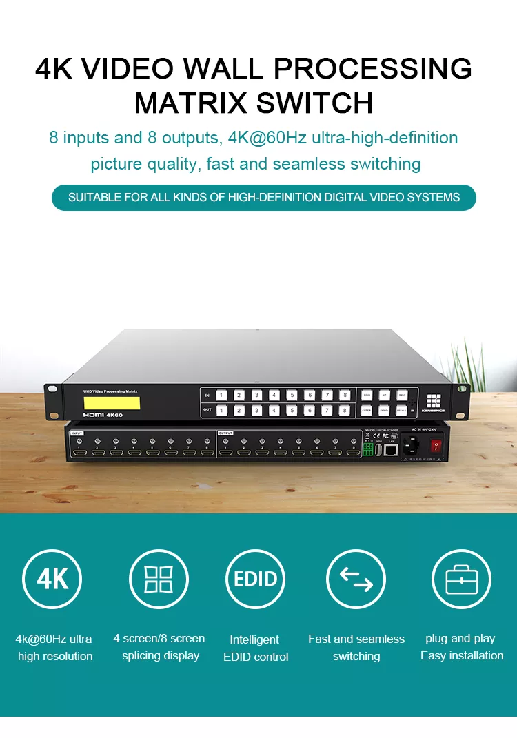 Easy installation Support 3D TV hdmi  4k60p 8 in 8 Out 8x8 video and audio av matrix switcher