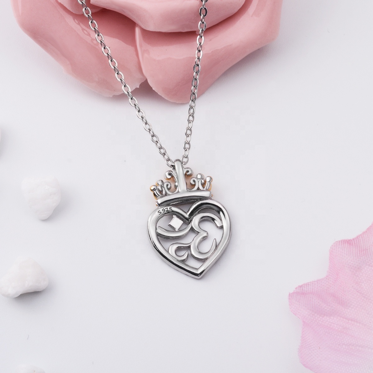 Wholesale Top Fashion 925 sterling silver gold queen crown heart necklace pendant