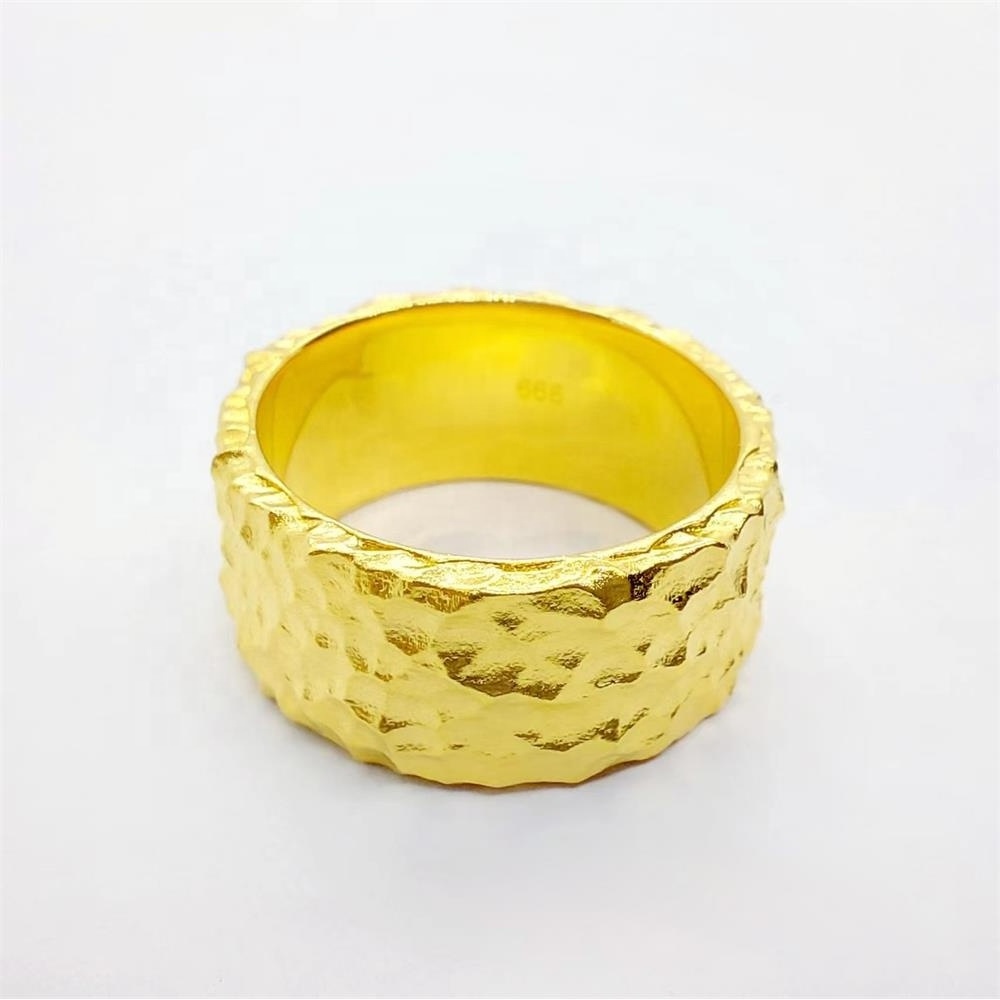 Wholesale 24K Real Gold Filled Non Allergic Permanent Color Mens and Womens Hammered Ring