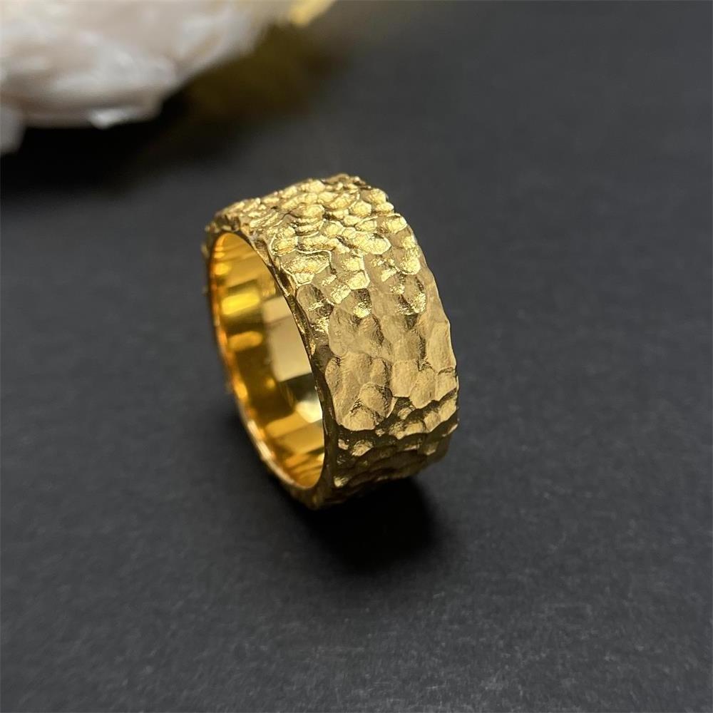 Wholesale 24K Real Gold Filled Non Allergic Permanent Color Mens and Womens Hammered Ring