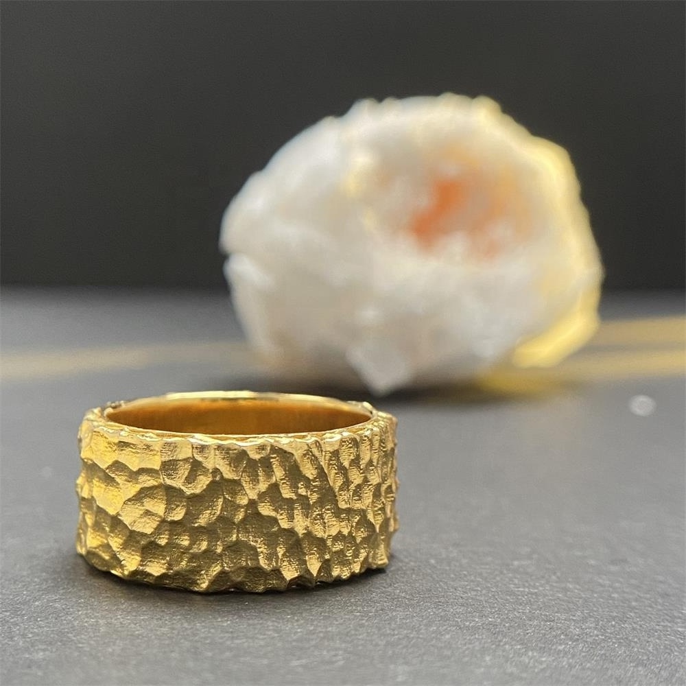 Wholesale 24K Real Gold Filled Non Allergic Permanent Color Mens and Womens Hammered Ring