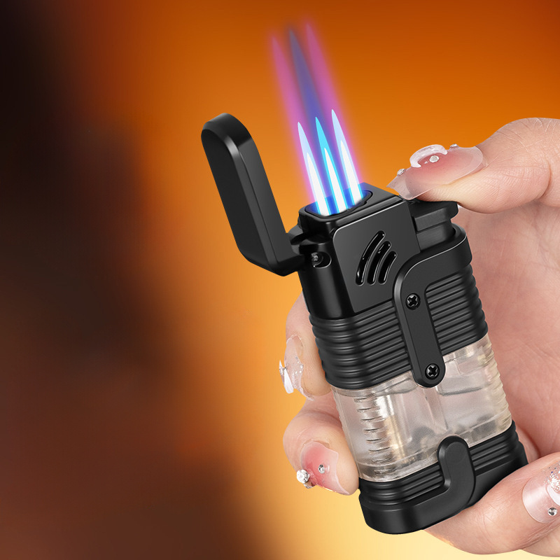 Wholesale Visible Transparent butane inflatable windproof Triple Jet Torch Flame Cigar Cigarette lighter