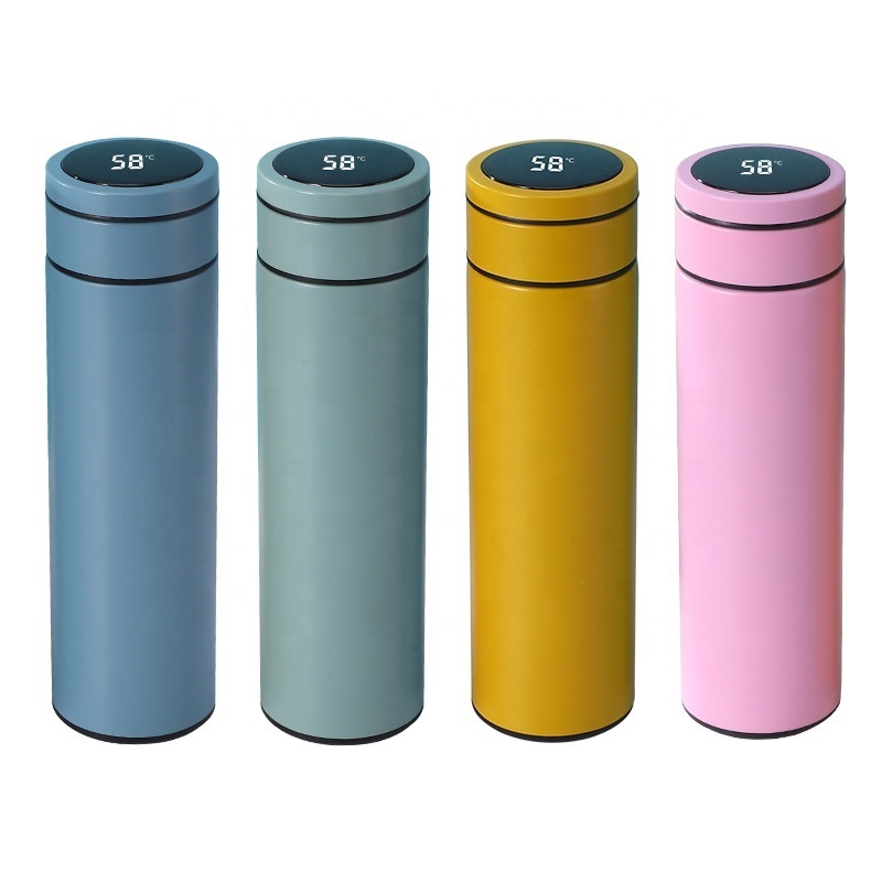 Wholesale 500ml Custom Skinny Termos  Vacuum Flasks Smart Water Bottle Tumbler Sensor Temperature Display With Led Light