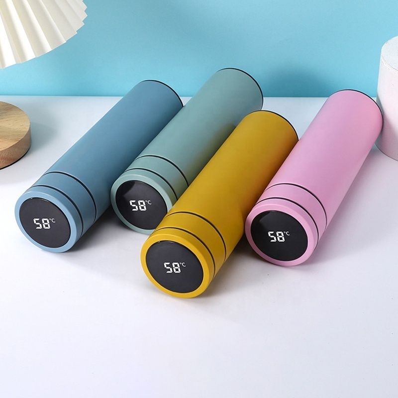 Wholesale 500ml Custom Skinny Termos  Vacuum Flasks Smart Water Bottle Tumbler Sensor Temperature Display With Led Light