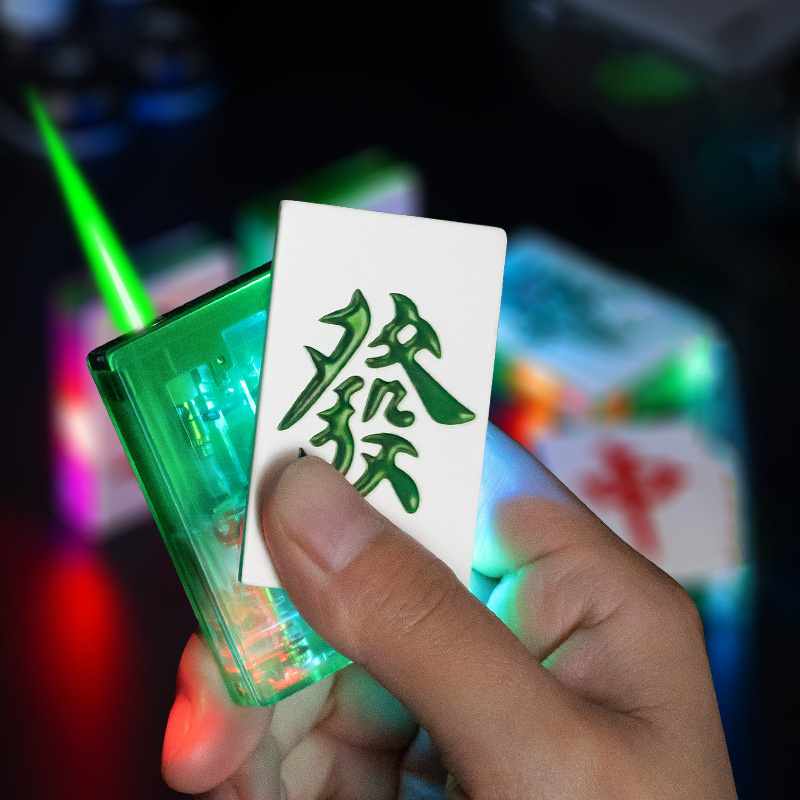 Dazzle Poker Mahjong Windproof Transparent Visible Air Windproof Cigarette Flame Lighter with Led Light