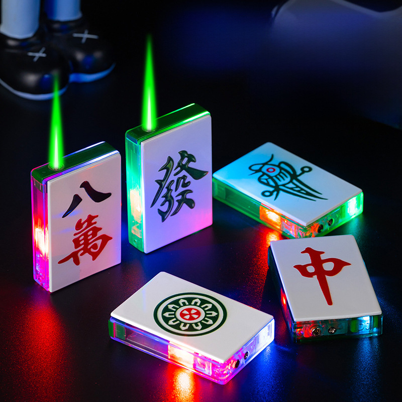 Dazzle Poker Mahjong Windproof Transparent Visible Air Windproof Cigarette Flame Lighter with Led Light