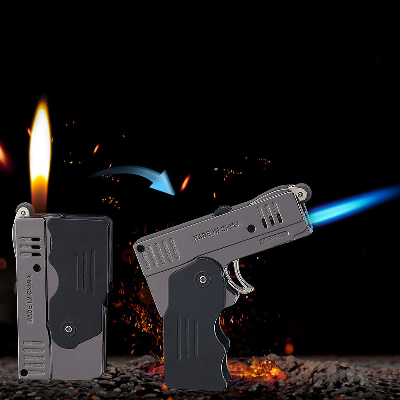 Business Gift Creative Pistol Model Metal Gun Double Fire Torch Butane Gas Jet Cigar Windproof Lighter