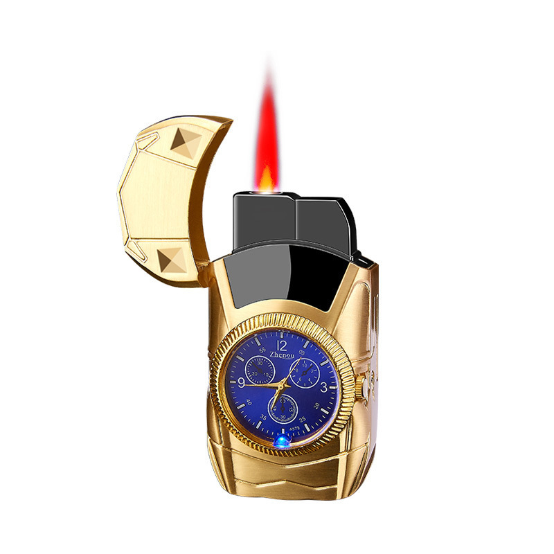 Customized Creative Gift Gold Sports Car Shape Windproof Inflated Butane Cigar Cigarette Lighter with Clock