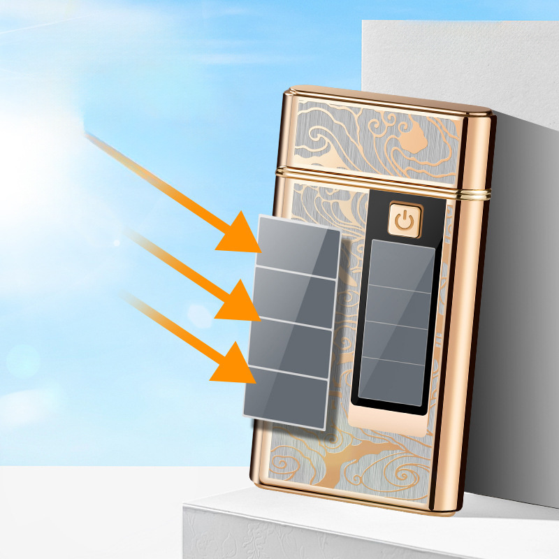 New Business Gift Creative Solar Metal Charging Windproof Inflatable Ignition Lighter