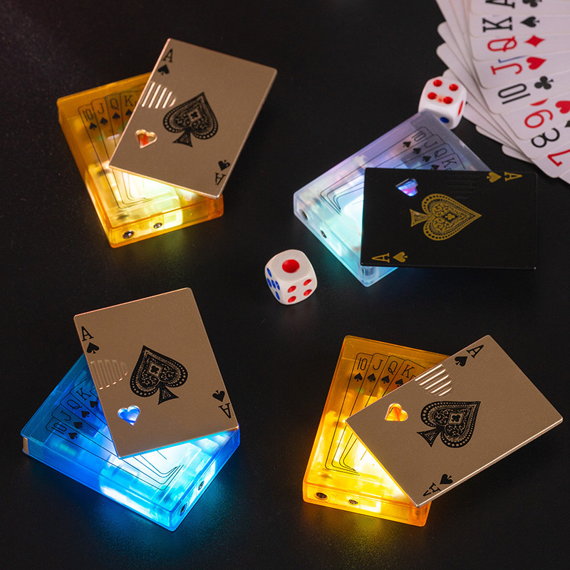 2024 Wholesale Cross-border Personality Transparent Poker Green Flame Windproof Inflatable Flash Lighter