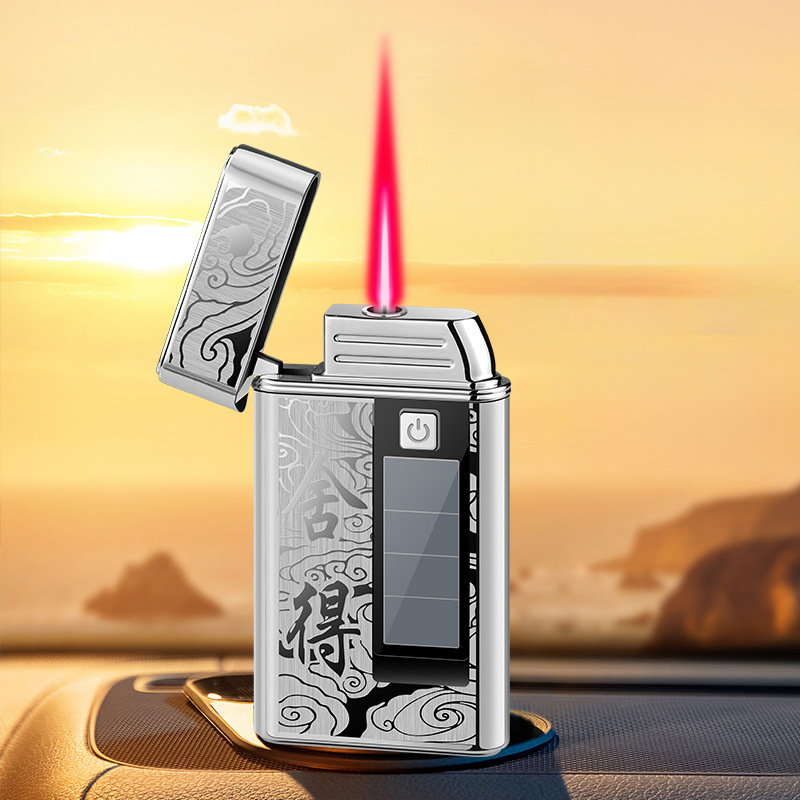 New Business Gift Creative Solar Metal Charging Windproof Inflatable Ignition Lighter