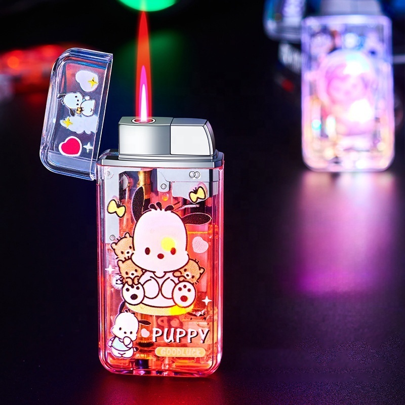 Customized Illumination Cartoon Visible Windproof Inflatable Pink Flame Gas Cigarette Lighter