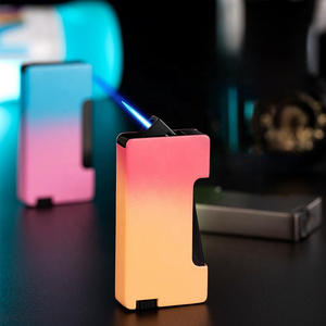 Customized Pressing Metal Oblique Flame Windproof Jet Gas Cigarette  Butane Lighter