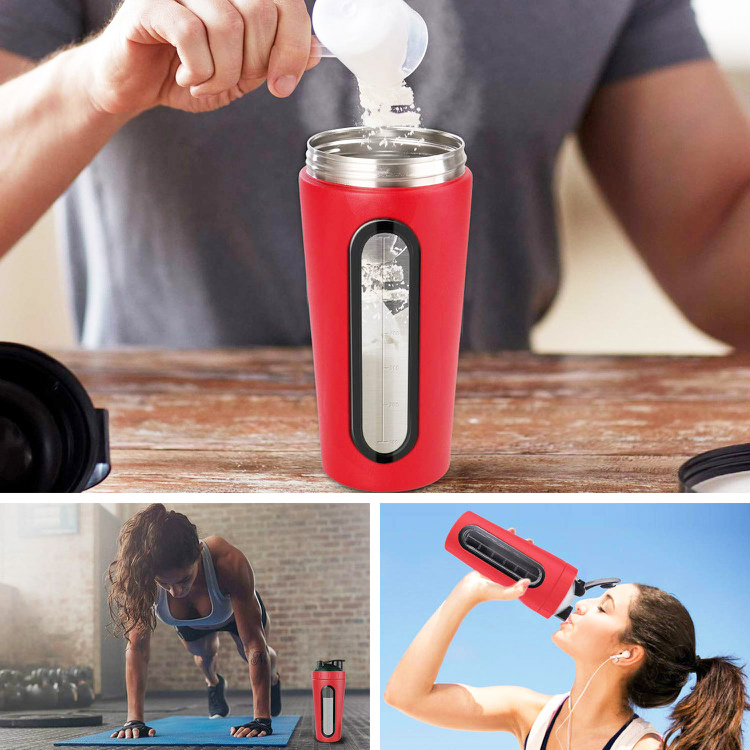 High Grade Bpa Free 700ml Blue Insulated Single Wall Stainless Steel Tritan Travel Hiking Protein Blender Shaker Bottle Cup