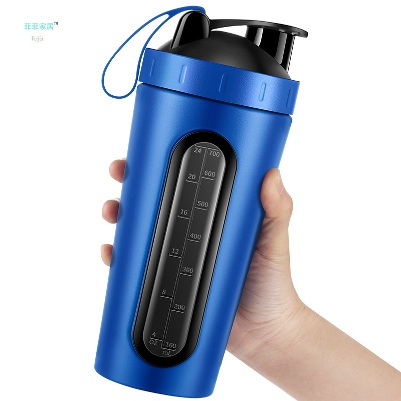 High Grade Bpa Free 700ml Blue Insulated Single Wall Stainless Steel Tritan Travel Hiking Protein Blender Shaker Bottle Cup