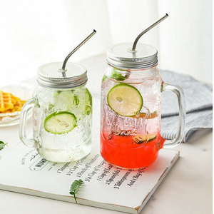 Transparent Wide Mouth Glass Mason Can 14oz Fruit Salad Jar Sealed Mason Jar Square Glass Jelly Canning Jar with lid