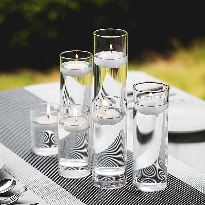 Customized DIY Blank Clear sublimation coating Cylinder Glass Candle Holder for Wedding Party Decor with Floating Tea Light Cand