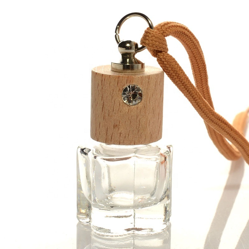 Avertan  Wooden Cap Glass Bottle 5ml flower Shape perfume diffusers bottle car Hanging Bottles Empty