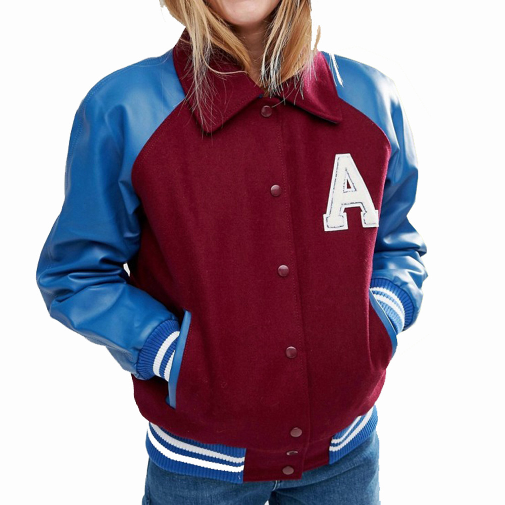 Cropped Varsity Jackets For Women With Long Sleeves Street Wear Baseball Jackets With Private Logo