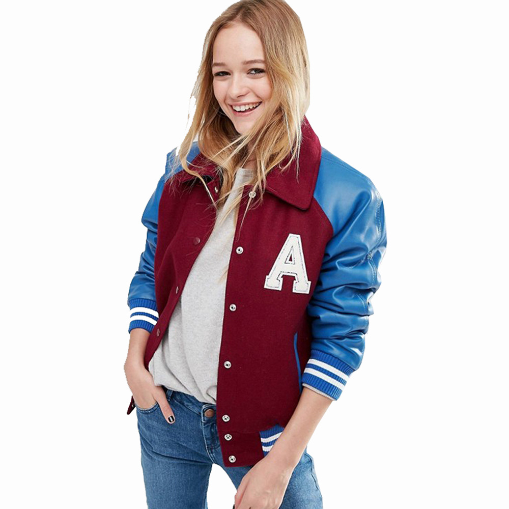 Cropped Varsity Jackets For Women With Long Sleeves Street Wear Baseball Jackets With Private Logo