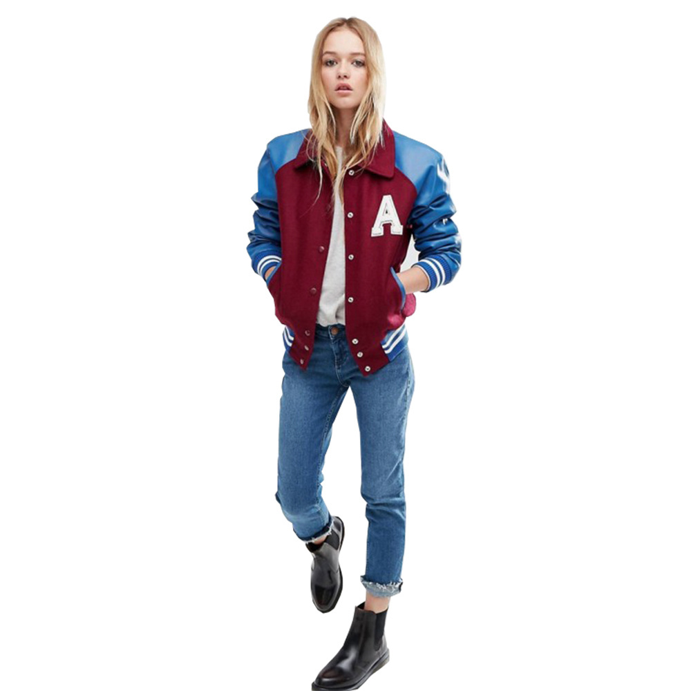 Cropped Varsity Jackets For Women With Long Sleeves Street Wear Baseball Jackets With Private Logo