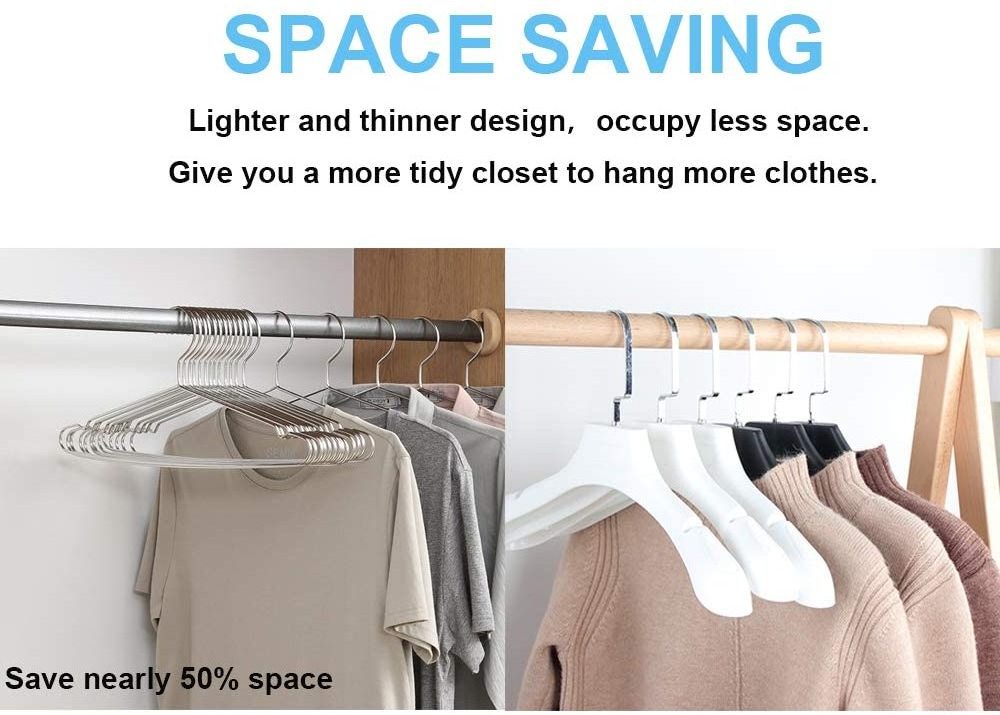 Coat Hangers Clothes Heavy Duty Stainless Steel Hanger with Non Slip Grooves Space Saving Ultra Thin Metal Hangers